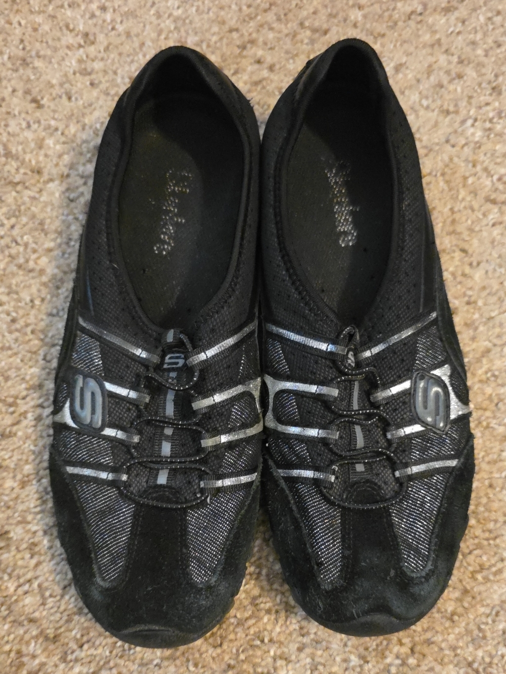 Skechers Black and Silver Slip-On Athletic Ballet Flats